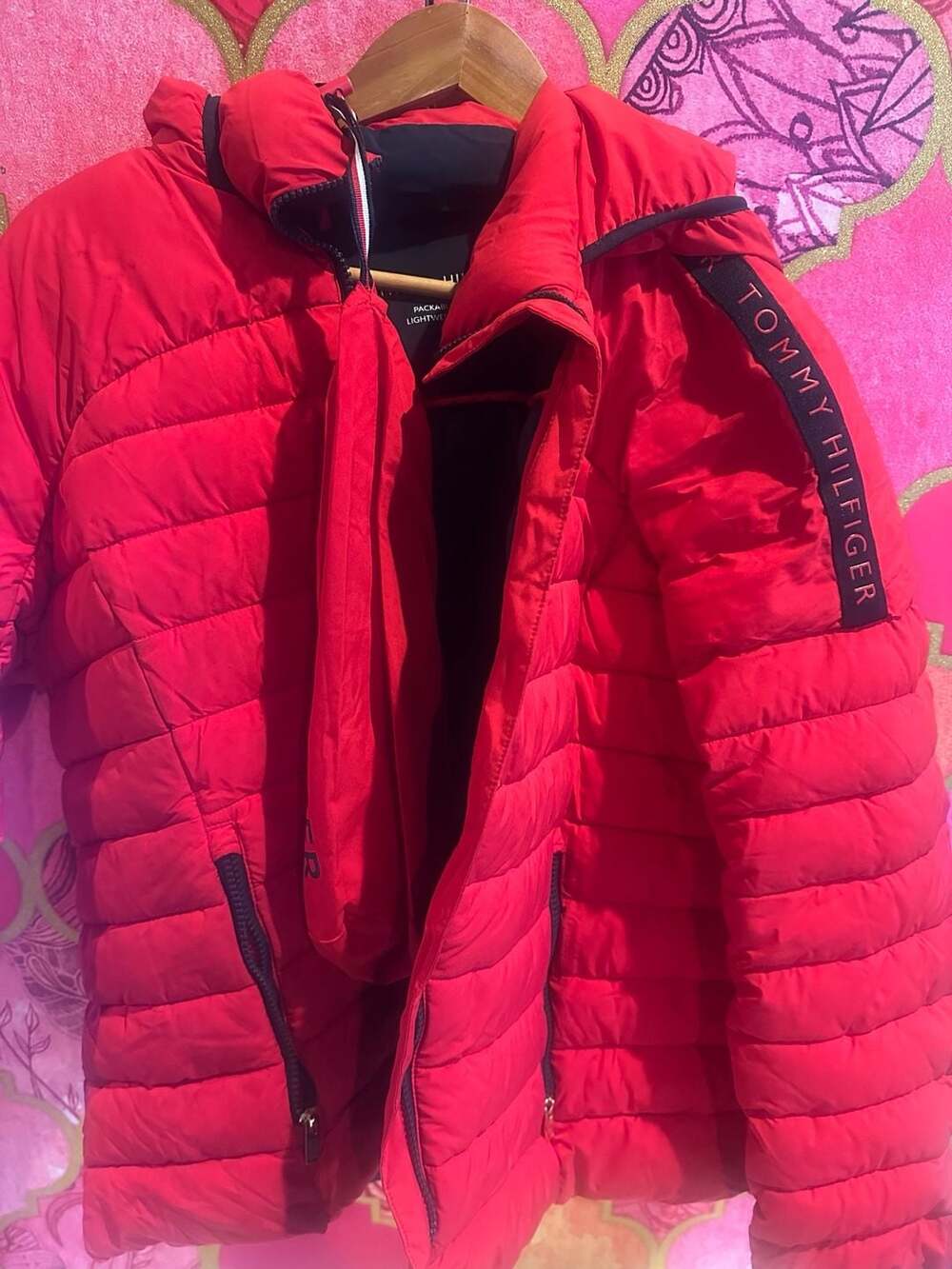 Red Tommy Hilfiger Hooded Packable Coat XL